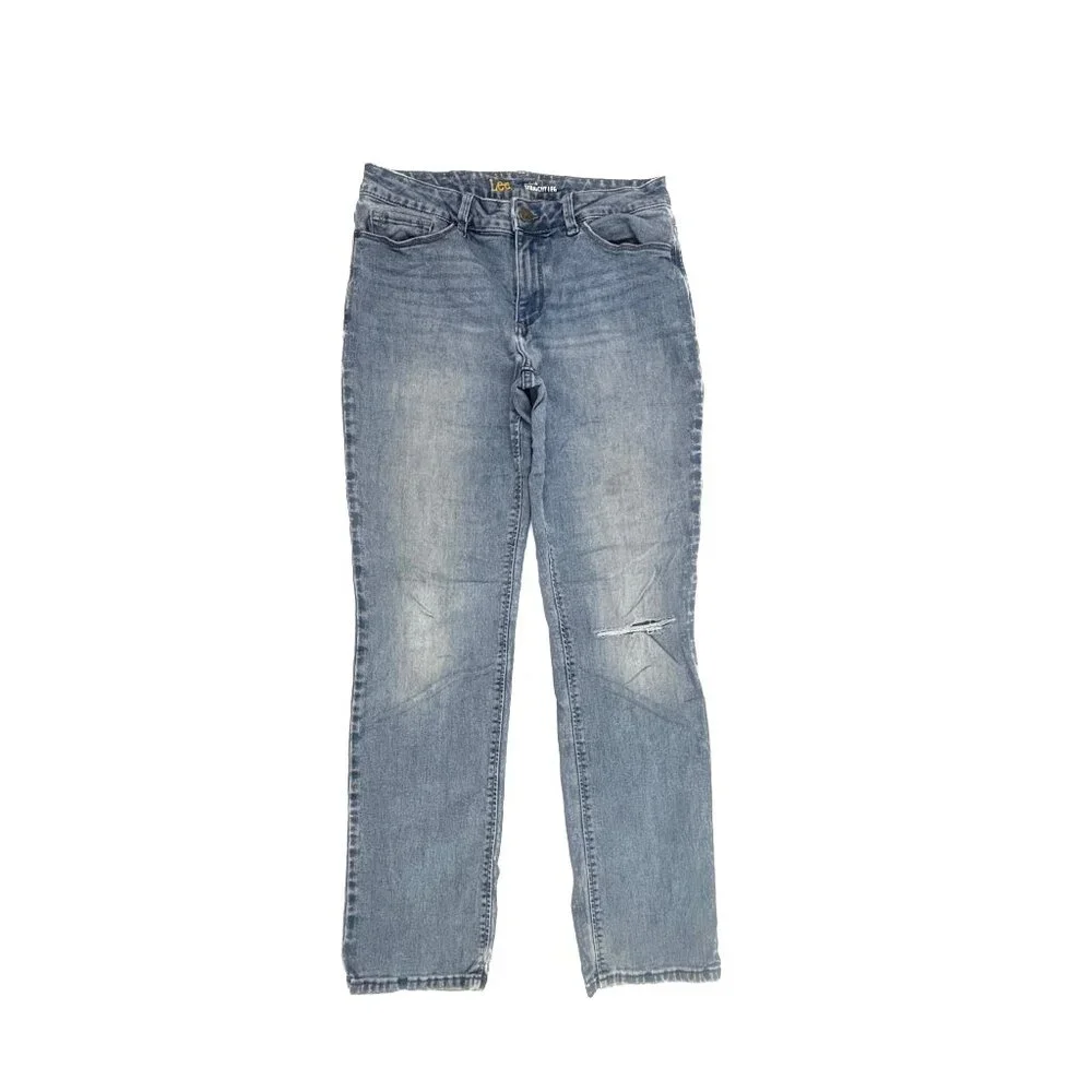 Lee Straight Leg Perfect Fit Distressed Women's size 10 Medium Blue‎ Denim jeans